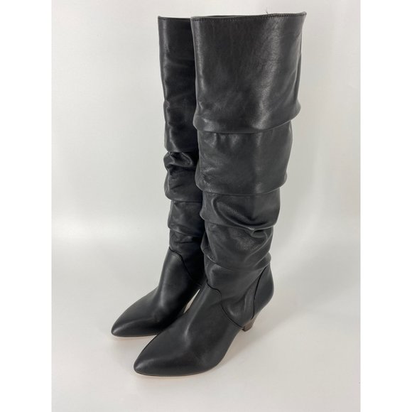 Antonio Melani Sapphiras Leather Slouch Dress Boots w/Stacked Heel Black 7M - Picture 2 of 8